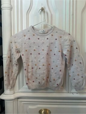 H&M Cream Sweater with Multicolor Pom Dots size 5/6